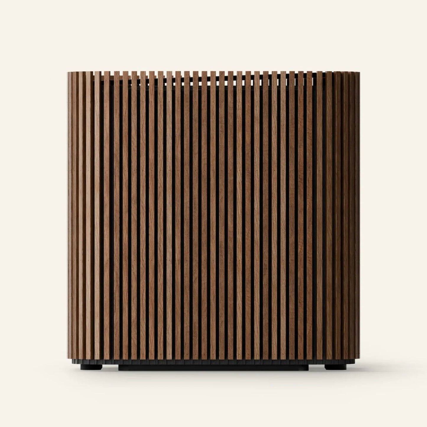 Wooden slatted panel on a white background
