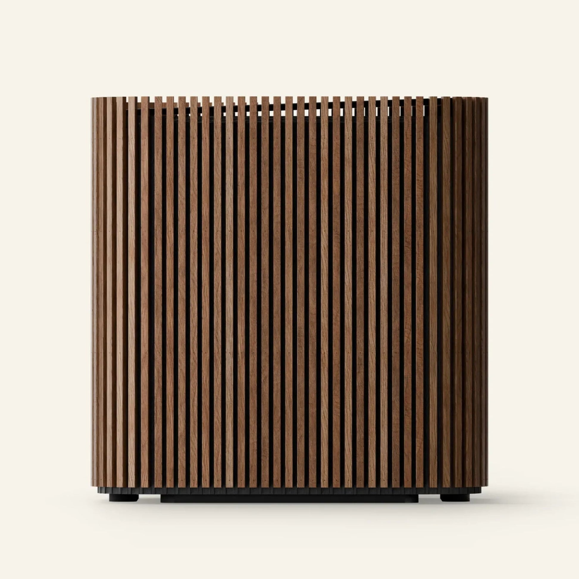 Wooden slatted panel on a white background