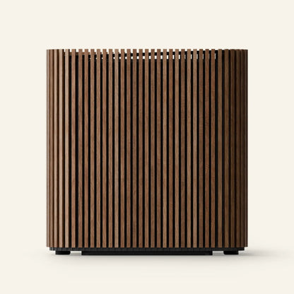 Wooden slatted panel on a white background