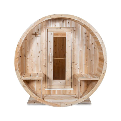 DUNDALK SERENITY | 4-Person Canadian Timber | Barrel Sauna With Solid Wood Benches | By Leisure Craft