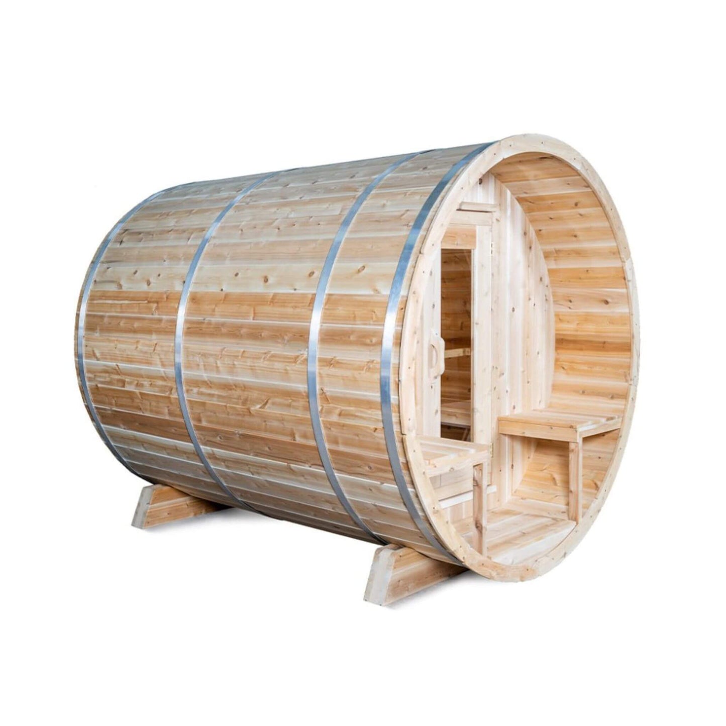 DUNDALK SERENITY | 4-Person Canadian Timber | Barrel Sauna With Solid Wood Benches | By Leisure Craft
