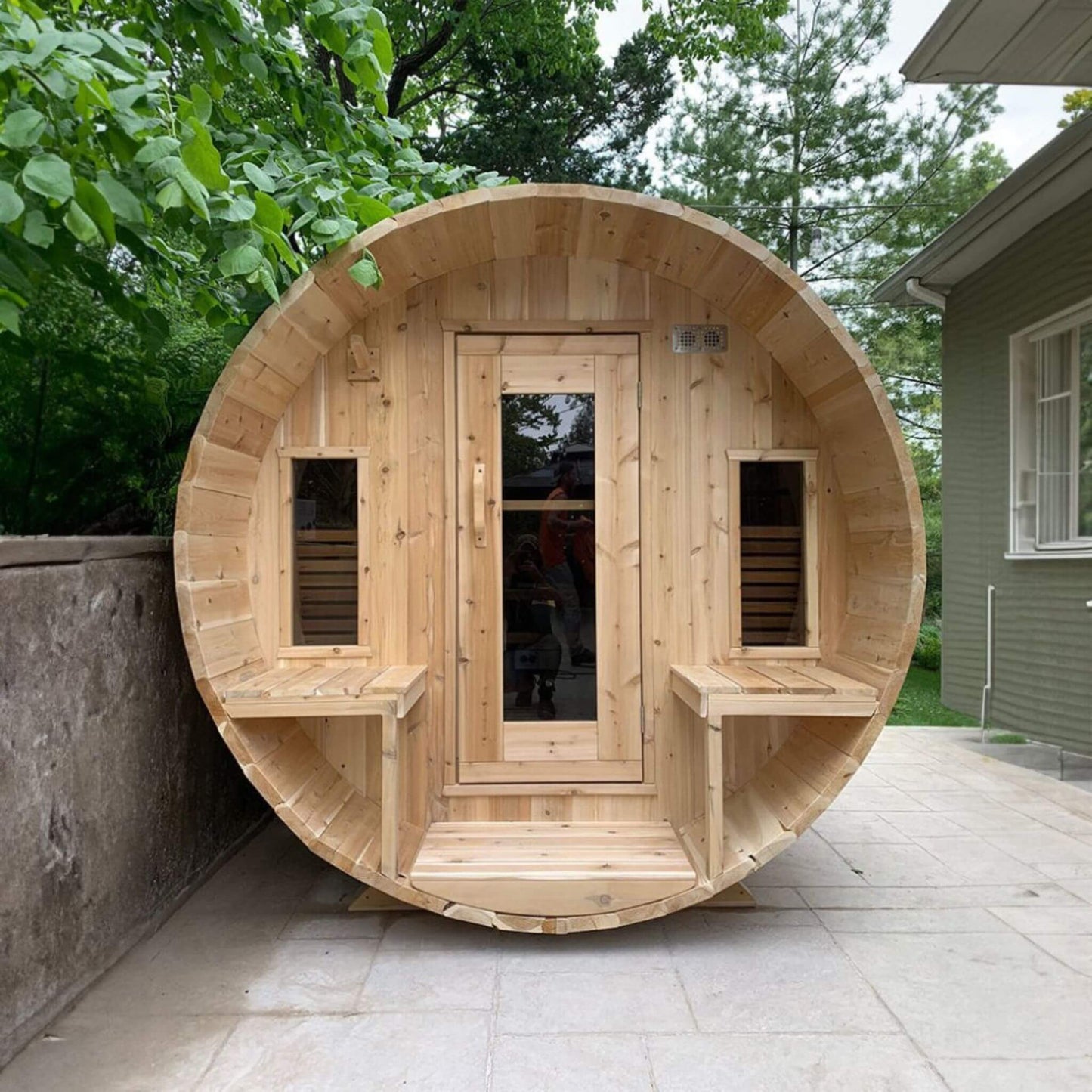 DUNDALK TRANQUILITY | 6-Person Canadian Timber Barrel Sauna  | By Leisure Craft