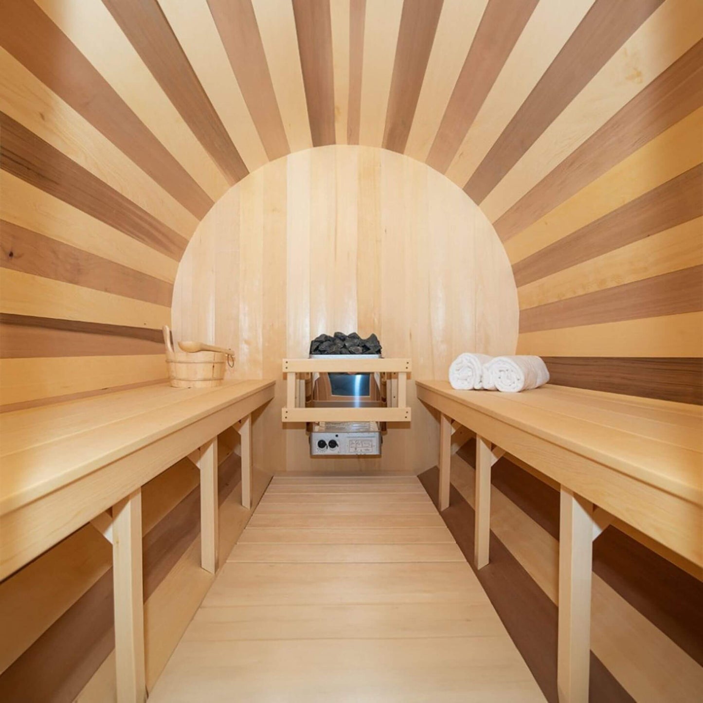 DUNDALK TRANQUILITY | 6-Person Canadian Timber Barrel Sauna  | By Leisure Craft