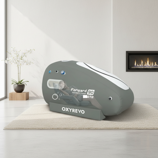 OXYREVO device on a surface with a modern interior background