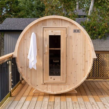 DUNDALK HARMONY | 4-Person Canadian Timber Barrel Sauna | By Leisure Craft