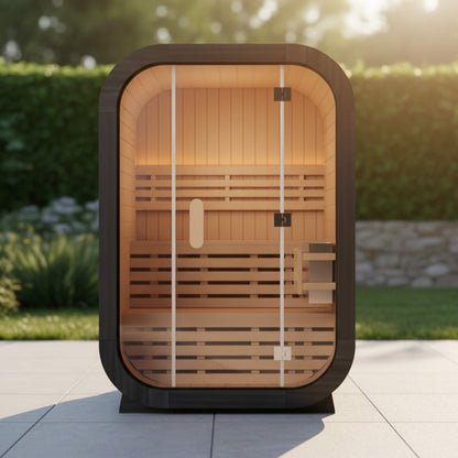 OUTDOOR CUBE SAUNA | 2-Person Premium Spruce | 4.5KW Electric Stove | Zero EMF | 8mm Tempered Glass | 3-Year Warranty | By Thermora