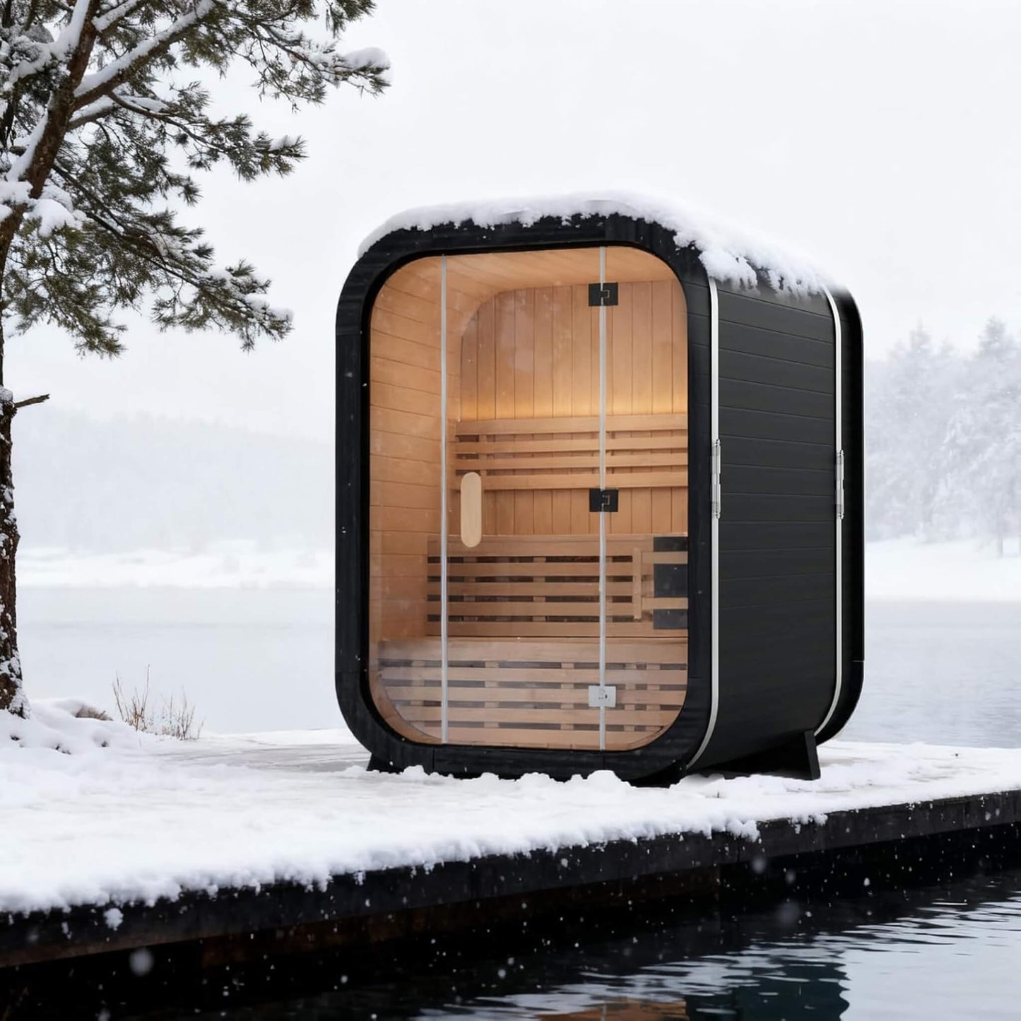 OUTDOOR CUBE SAUNA | 2-Person Premium Spruce | 4.5KW Electric Stove | Zero EMF | 8mm Tempered Glass | 3-Year Warranty | By Thermora