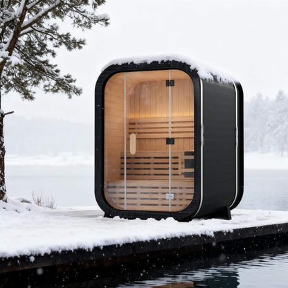 OUTDOOR CUBE SAUNA | 2-Person Premium Spruce | 4.5KW Electric Stove | Zero EMF | 8mm Tempered Glass | 3-Year Warranty | By Thermora