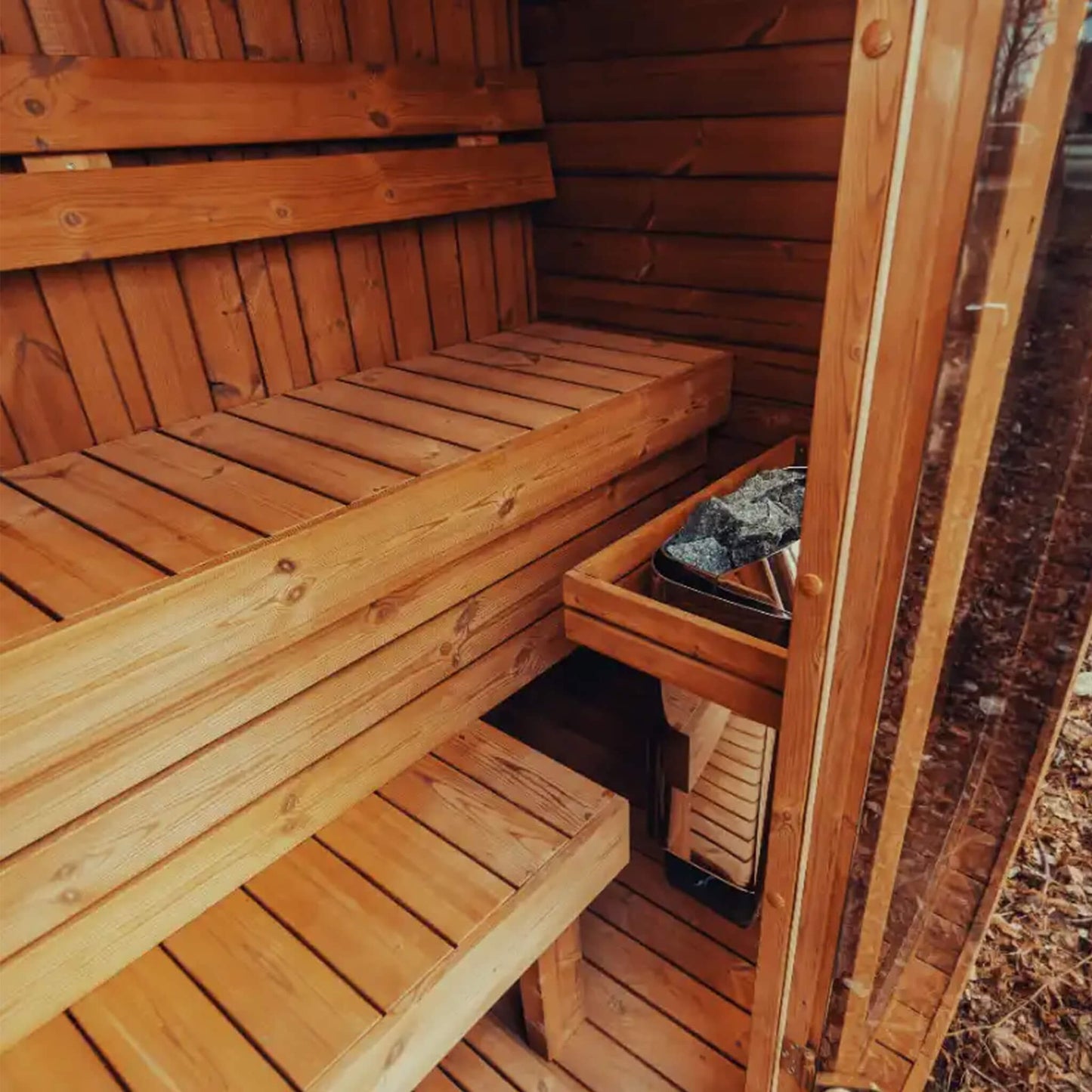 MANDE MW12 | Outdoor 3 Person ThermoWood Cube | Traditional Steam Sauna (Electric Heater)