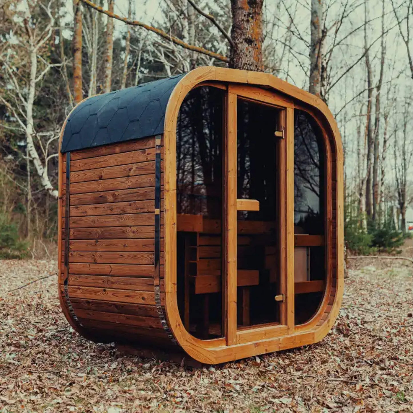 MANDE MW12 | Outdoor 3 Person ThermoWood Cube | Traditional Steam Sauna (Electric Heater)