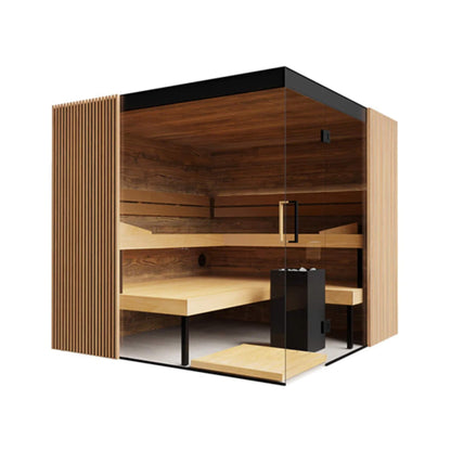 AALTO 4-Person Indoor Traditional Steam Sauna | Semi Panoramic Glass | By Thermasol
