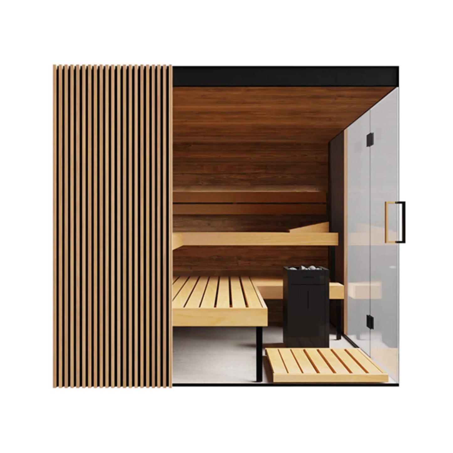 AALTO 4-Person Indoor Traditional Steam Sauna | Semi Panoramic Glass | By Thermasol